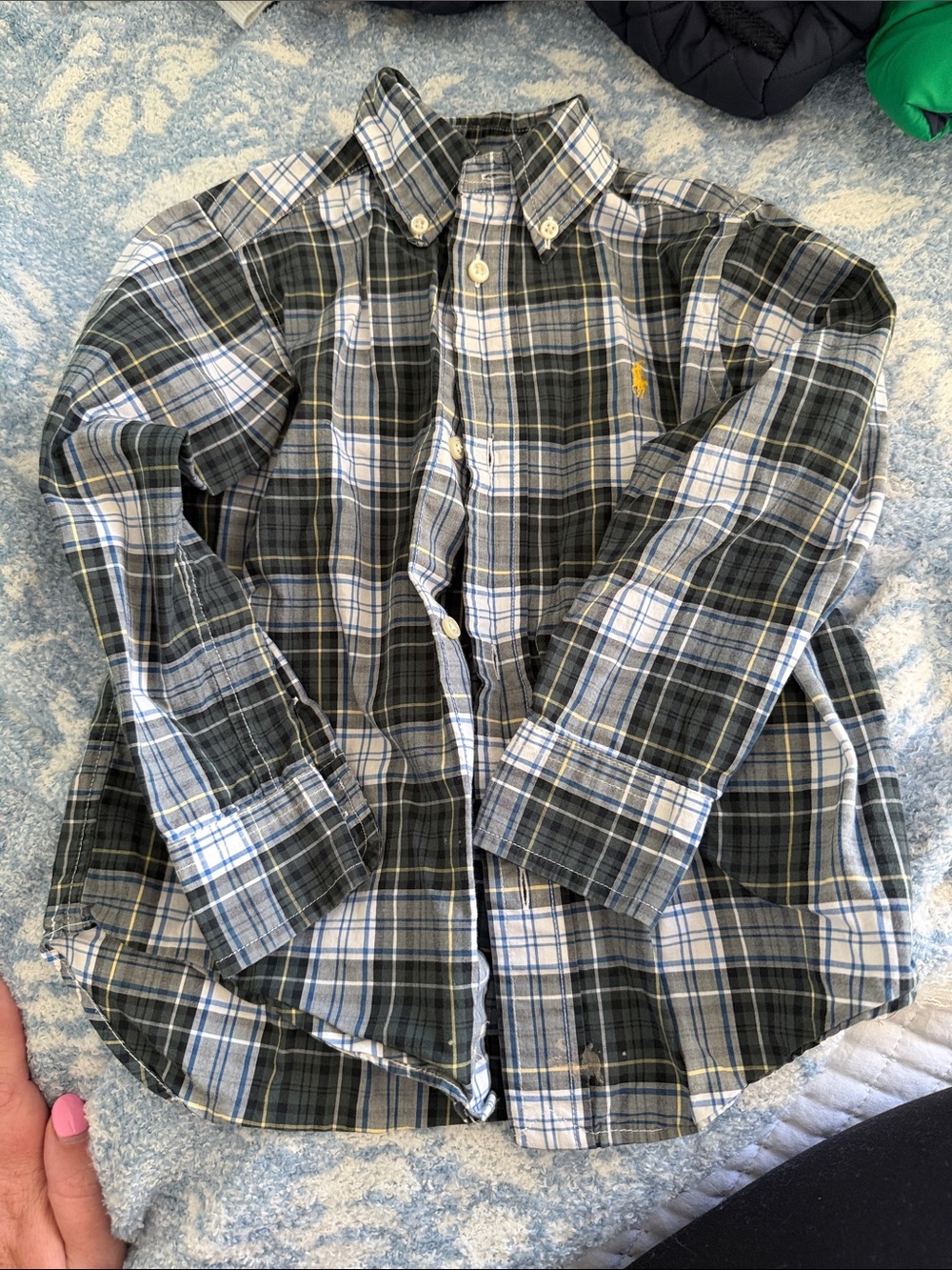 Ralph Lauren Green, White & Blue Plaid Button-Down Shirt - Men